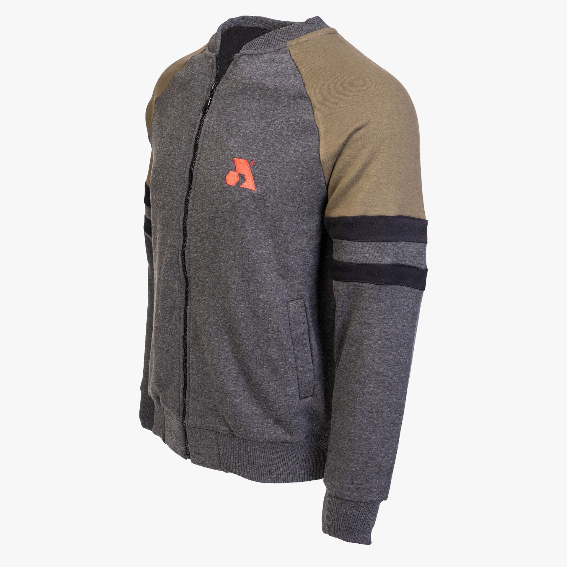 Arsenal Medium Gray / Khaki Cotton-Poly Standard Fit Classic Crew Zip-Up Jacket